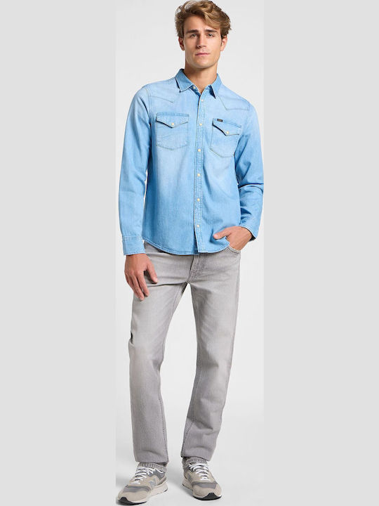 Western Long Sleeve Denim Overshirt in Regular Fit Starlight Wash