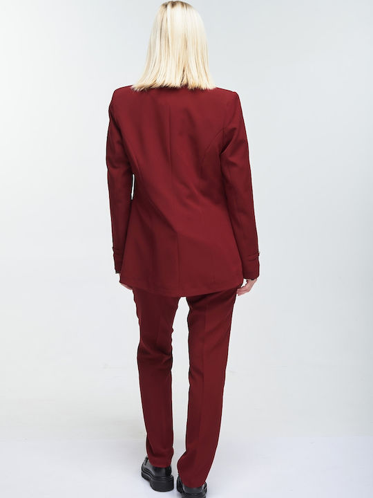 Fibes Γυναικείο Κρεπ Μεσάτο Σακάκι Burgundy