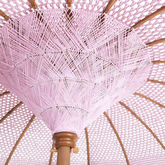 Professional Circular Wicker Umbrella with Wooden Frame in Pink F2xY2.5m