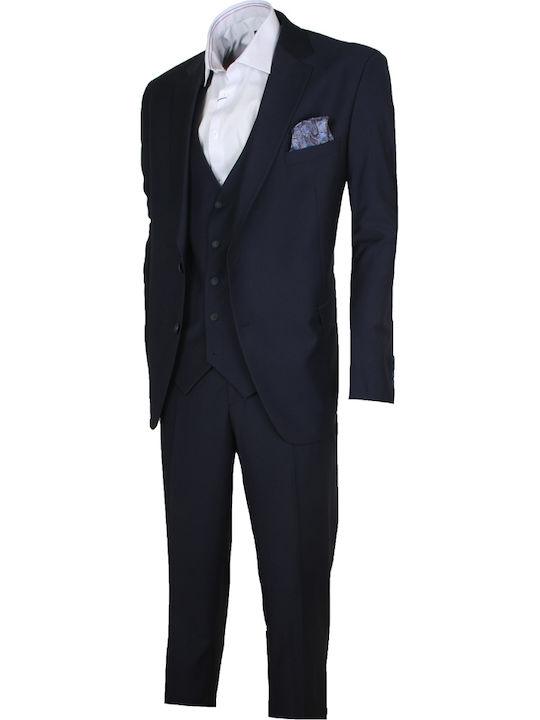 Men's Suit with Vest Regular Fit Blue