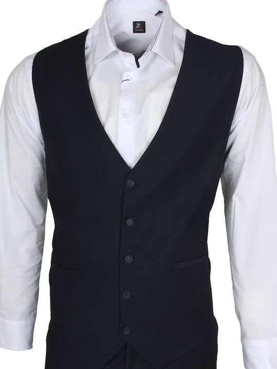 Men's Suit with Vest Regular Fit Blue