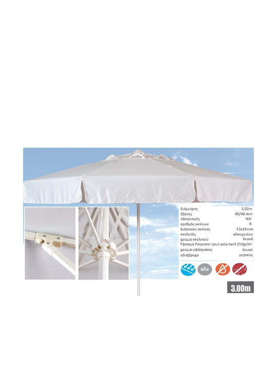 Professional Circular Aluminum Parasol White Diameter 3m