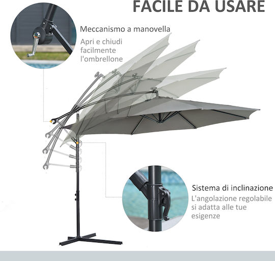 Umbrelă Suspendată Rotundă Metalică Parasol Gri Φ3xÎ2.5m