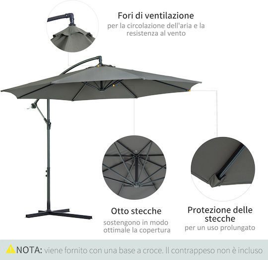 Umbrelă Suspendată Rotundă Metalică Parasol Gri Φ3xÎ2.5m