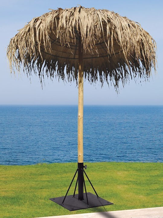 Professional Circular Wicker Umbrella Wooden Beige Diameter 2m