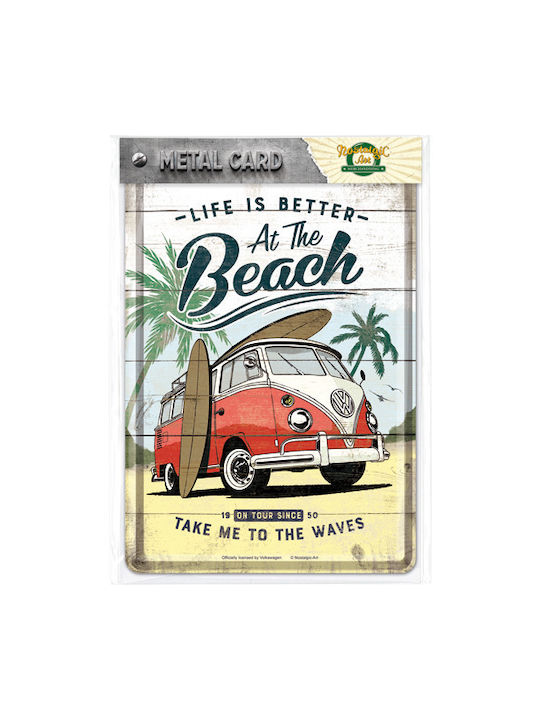 Nostalgic Art Decorative Volkswagen VW Bulli Beach Silhouette Wall Decor Metallic 14x10cm
