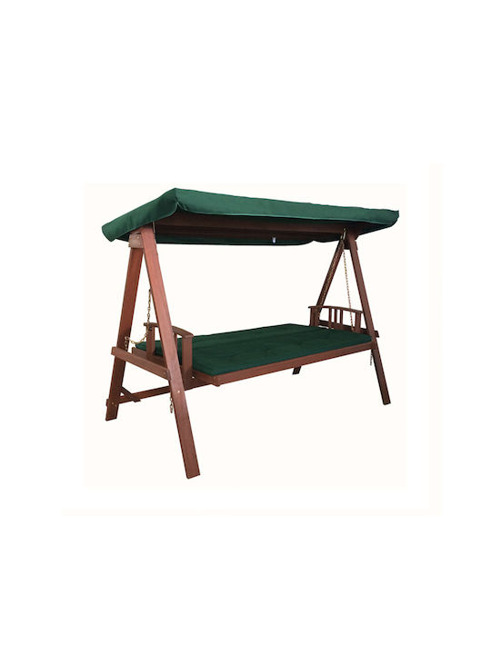 Garten & Veranda Schaukel mit Basis und Kissen 3 Sitze Hölzernes Brown / Green L236xB130xH180cm