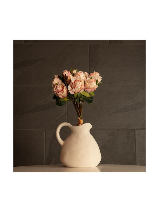Globostar Artificial Garden Horizon 21505 Decorative Ceramic Vase Beige Φ18 X H16 Cm