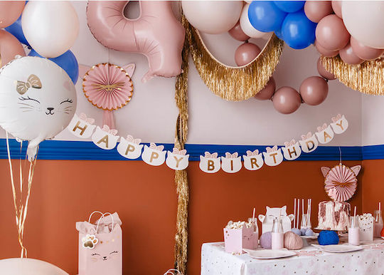 PartyDeco Happy Birthday Γιρλάντα για Party σε Ροζ χρώμα 12εκ.