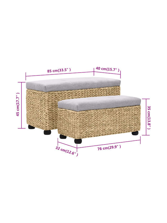 Garden Stool Cube Outdoor Rattan with Cushion Natural / Gray 2 Pieces 85x40x35cm