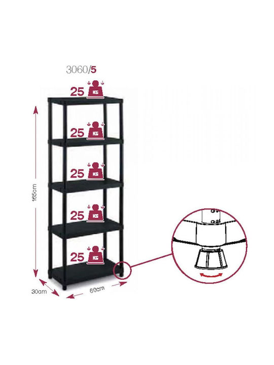 Plastic Shelving Unit Qblack 3060 S/5 with 5 Black Shelves 60x30x165cm