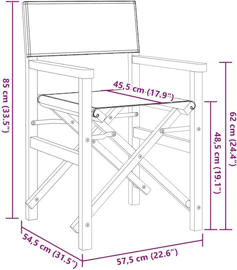 Καρέκλα Σκηνοθέτη Ξύλινη Κρεμ 2τμχ 57x54.5x85εκ.