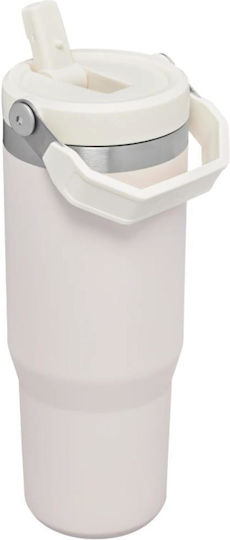 Stanley Iceflow Flip Straw Glass Thermos Stainless Steel BPA Free 890ml Rose Quartz with Straw and Handle