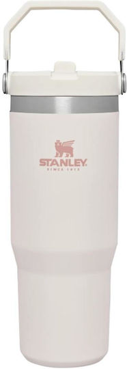 Stanley Iceflow Flip Straw Glass Thermos Stainless Steel BPA Free 890ml Rose Quartz with Straw and Handle