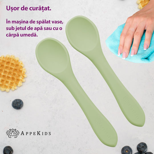 AppeKids Set pentru bebeluși cu Linguri din Silicon pentru 6+ luni Verzi 2buc