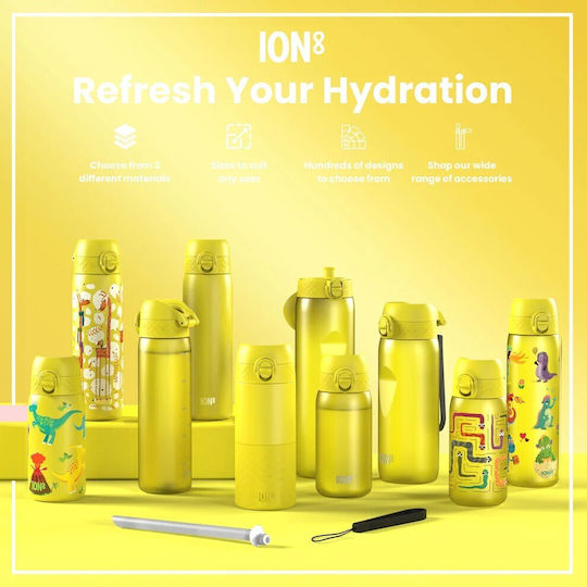 Ion8 Детска Пластмасова Бутилка За Вода със Сламка Non Spill Жълта 350ml Слон