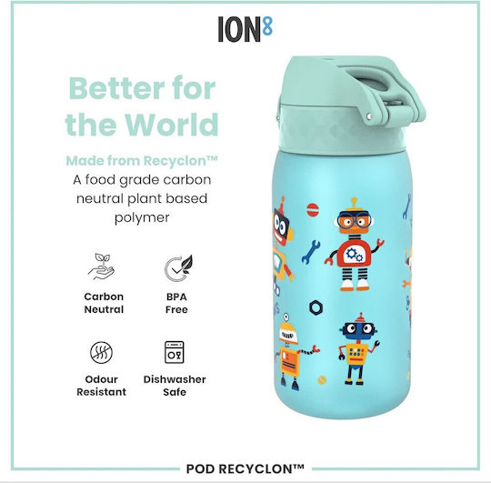 Ion8 Kinderflasche Kunststoff mit Strohhalm Hellblau 350ml