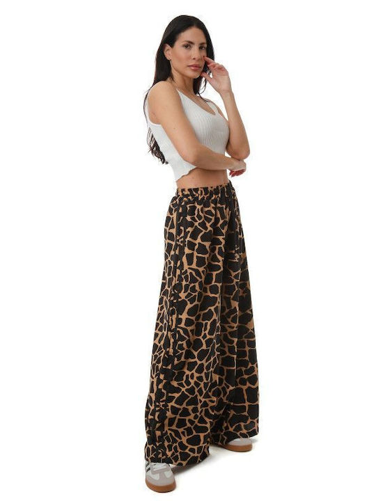Wide Leg Trousers with Striped Animal Print