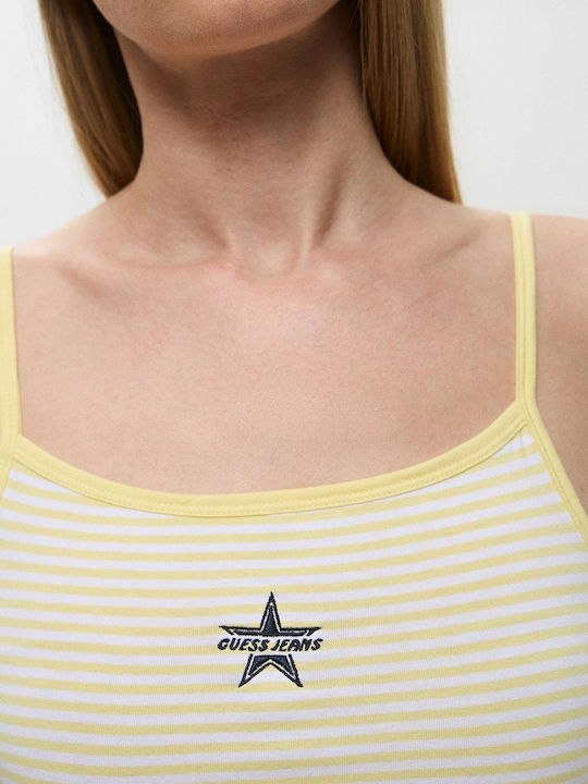 Women's Crop Top Cotton Sleeveless Striped Yellow