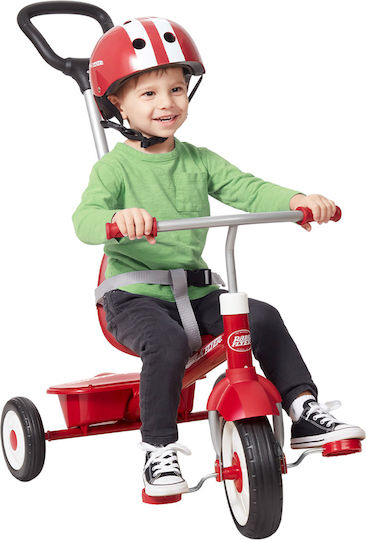 Radio Flyer Tricicletă Pentru Copii Cu Mâner Pentru Părinți 3 În 1 Pentru Vârsta 3-5 Ani Roșie