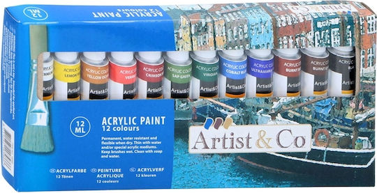 Artist & Co Artist & Co Acrylic Paint Σετ Ακρυλικά Χρώματα Ζωγραφικής 12ml 12τμχ