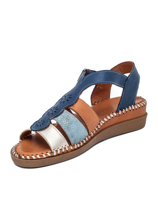 Leather Women's Flat Sandals Anatomic in Blue Color