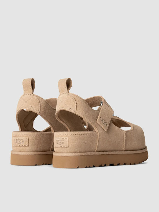 Goldenstar Γυναικεία Σανδάλια Flatforms Μπεζ
