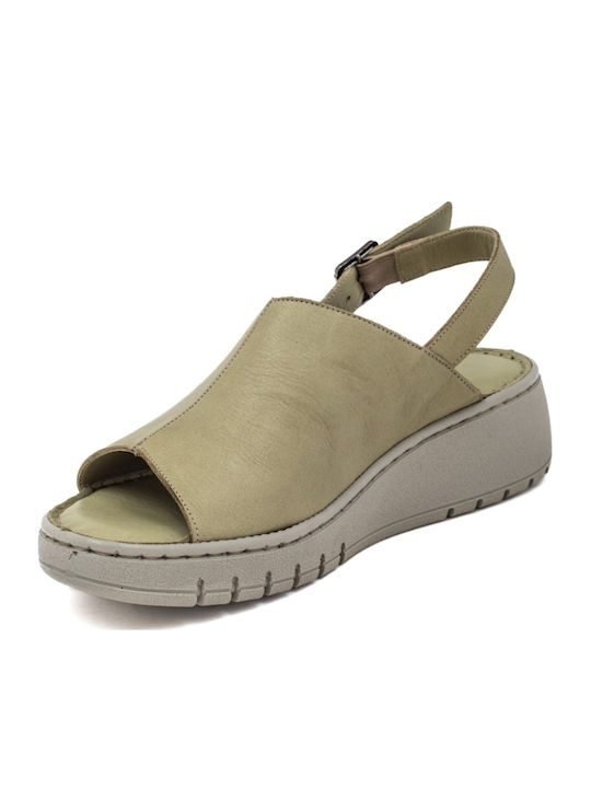 Leather Women's Flat Sandals Anatomic in Green Color