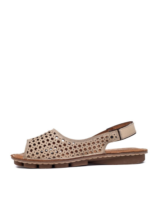 Leather Women's Flat Sandals Anatomic in Beige Color