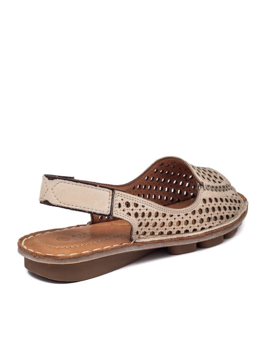 Leather Women's Flat Sandals Anatomic in Beige Color