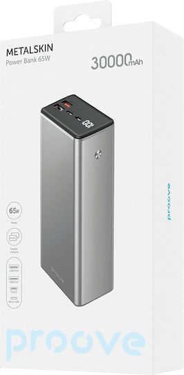 Proove Metalskin Power Bank 30000mAh 65W с 2 USB-A порта и USB-C порт Сив