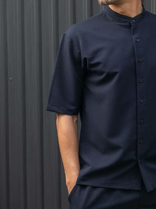 Short-sleeved Shirt in Wide Line Dark Blue