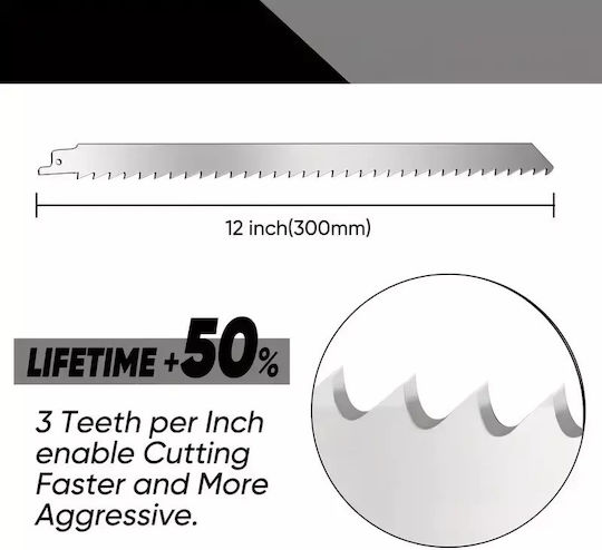 Inox Reciprocating Saw Blade 30.48 Cm Stainless Steel Reverse Saw Blade Meat Cutting 3tpi Suitable for Turkey Frozen Meat Ice Cubes Lamb Ham Beef Bones Wood Cutting