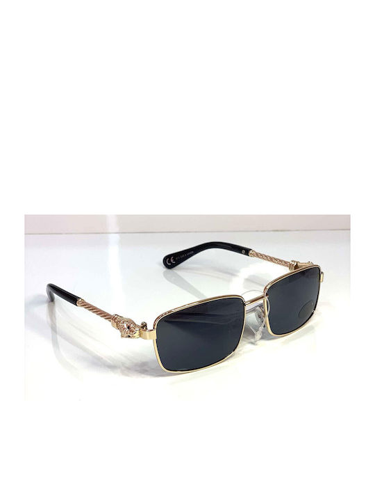 Woman's Fashion Women's Sunglasses with Gold Metal Frame and Black Lens G-104