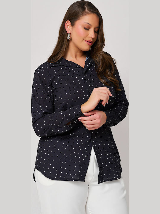 Women's Polka Dot Long Sleeve Shirt Black