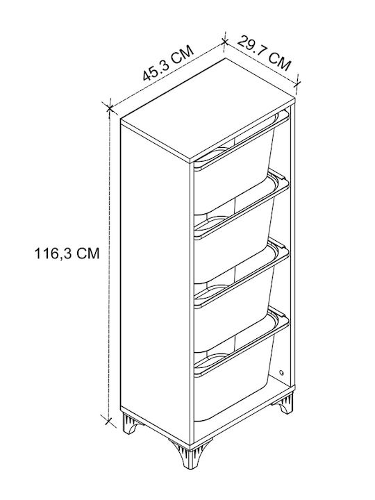 Storage Drawers Kayra I Made of Plastic & Wood with 4 Drawers L45.3xW29.7xH116.3cm