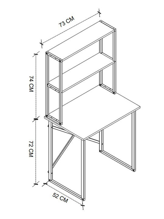 Desk Pope Wooden Pine Oak with Metal Legs 73x52x146cm