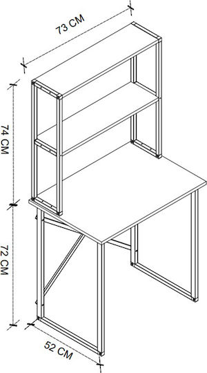 Desk Pope Wooden Pine Oak with Metal Legs 73x52x146cm