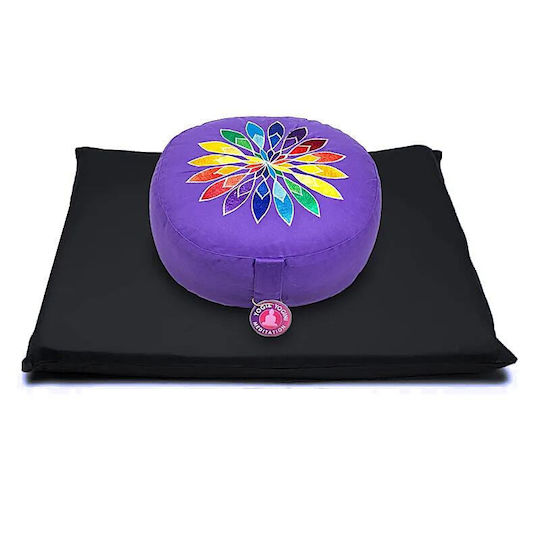 Besticktes Meditationskissen Violette Blume 33x17cm