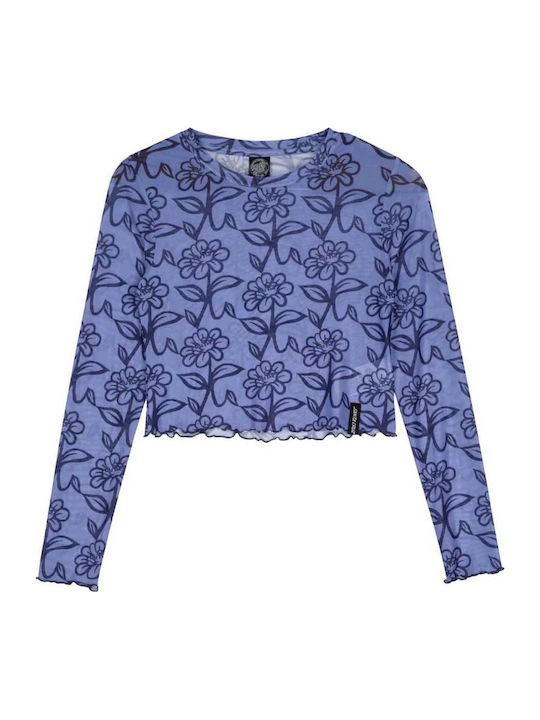 Women's Crop Top Long Sleeve Floral Blue / Dark Blue
