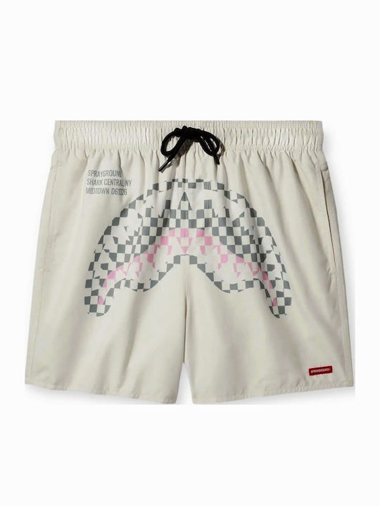 Cream Check Shark Central Men's Swimwear Shorts Multicolored
