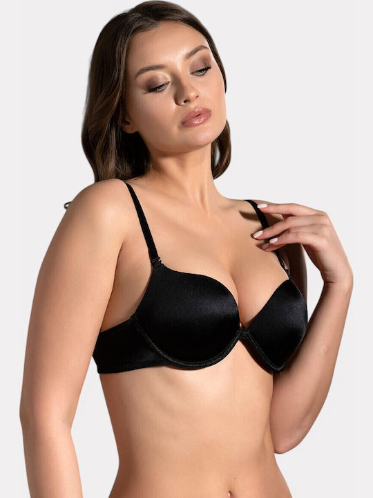 Μαύρο Strapless Σουτιέν Push Up με Μπανέλες