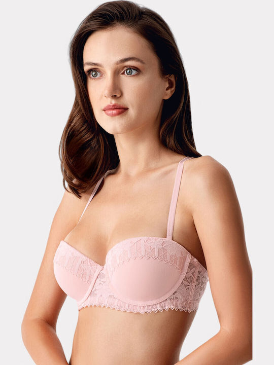 Ροζ Strapless Σουτιέν χωρίς Ενίσχυση με Μπανέλες