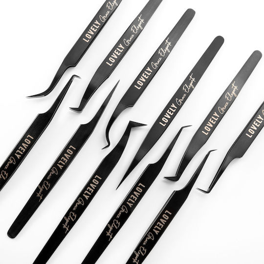 Lovely Grace Elegante Black Series Eyelash Placement Tweezers 45 Degrees 5 mm