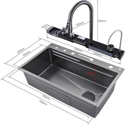 Drop-In Chiuvetă Inox cu robinet L75xW46cm Negru