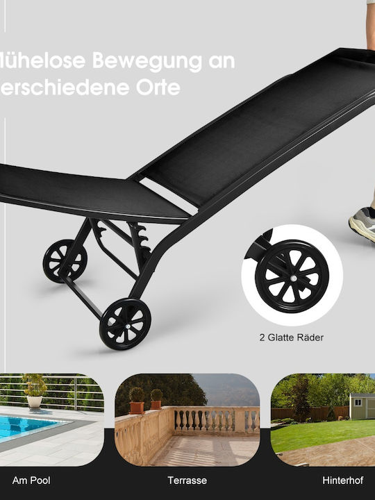 Deckchair Metallic with Wheels Pink 164.5x61x34cm.