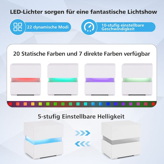 Costway Set of 2 Bedside Tables with LED, 2 Drawers, High Gloss White, 40 x 35 x 50 cm Jv10830wh-2