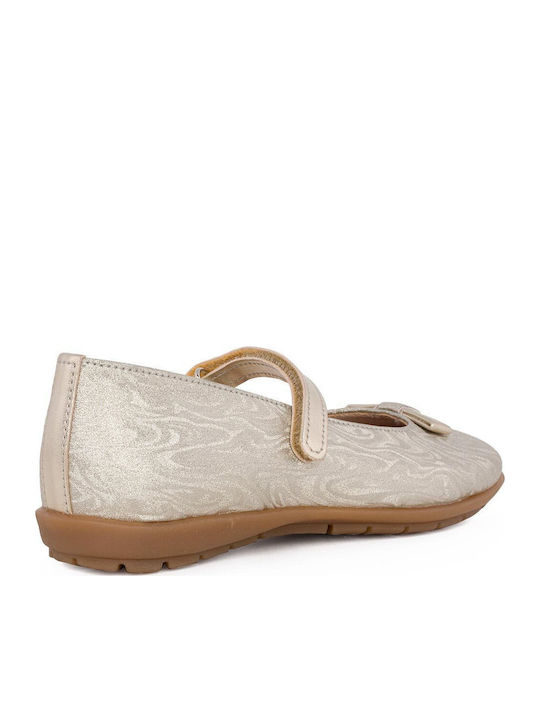 Kids Anatomic Leather Ballerinas with Hoop & Loop Closure Gold
