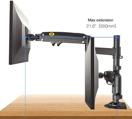 NBmounts H180 Стойка за 2 Монитори до 27" с Рамо Черна