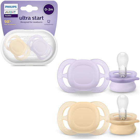 Philips Ultra Start Ορθοδοντικές Πιπίλες Σιλικόνης Νυκτός κίτρινο / μώβ για 0-2 μηνών 2τμχ